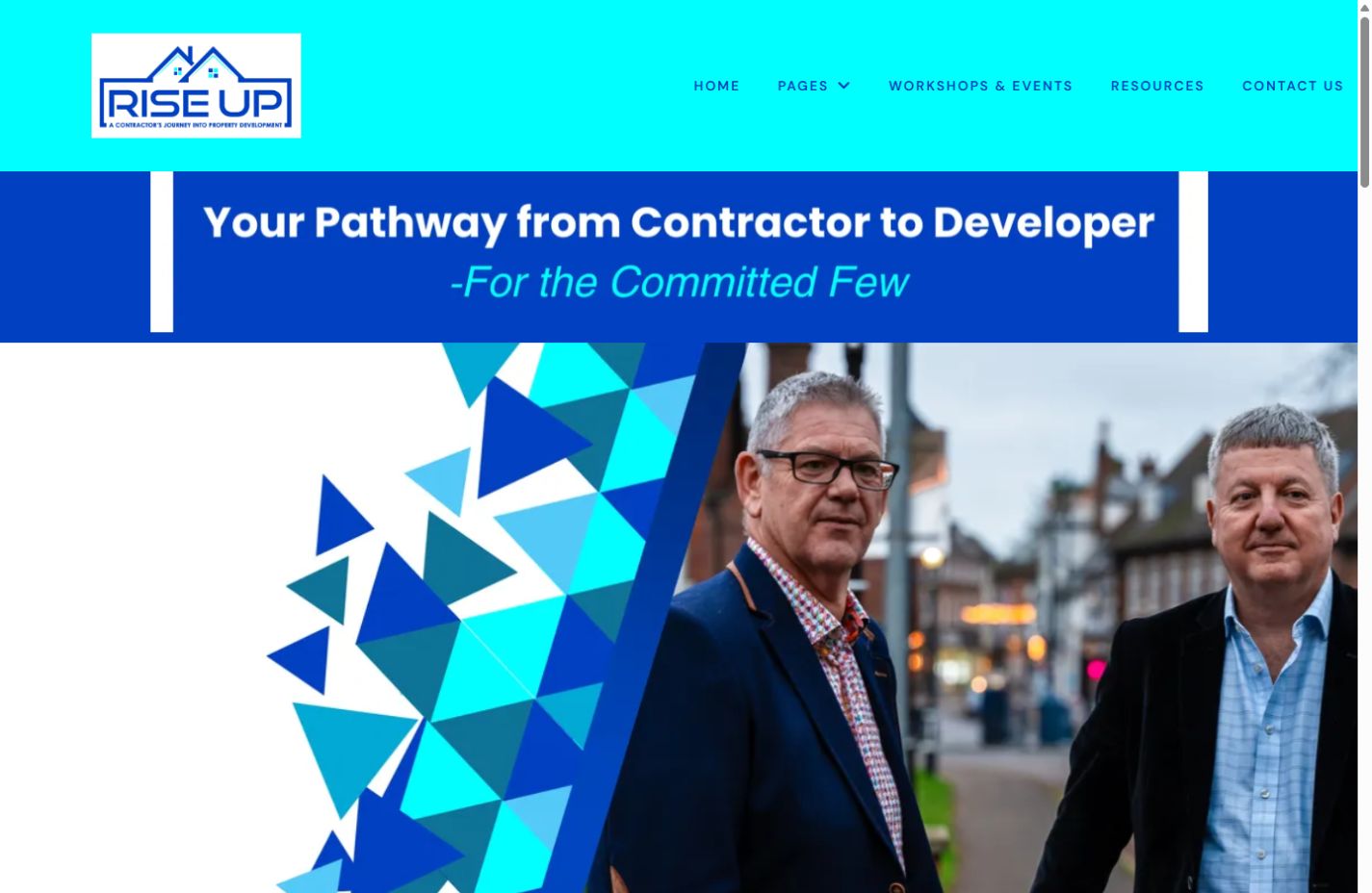 Rise Up Development website design introducing its property-development and workshop offering