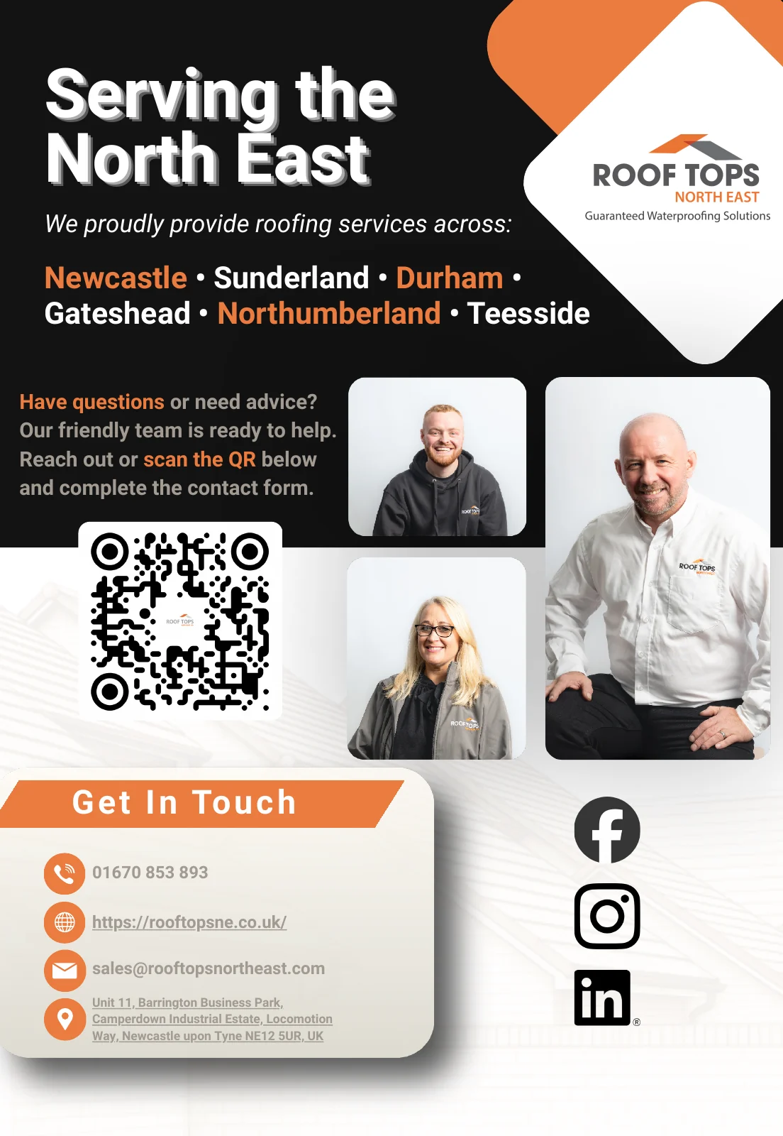 Page 7 of the Roof Tops North East service brochure, with copy and layout by Mosaic