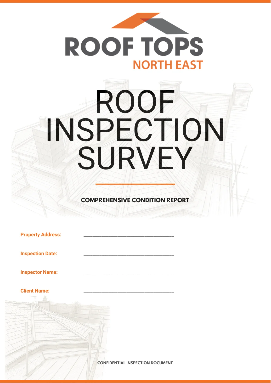 Page 1 of the branded roof inspection document designed for Roof Tops North East
